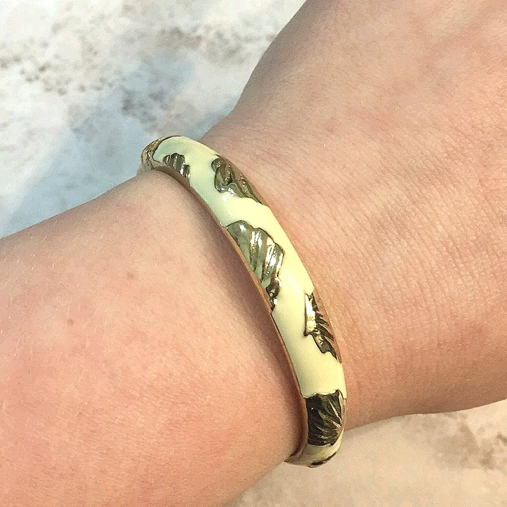 Sequin enamel shell bracelet vintage signed bracelet hinged